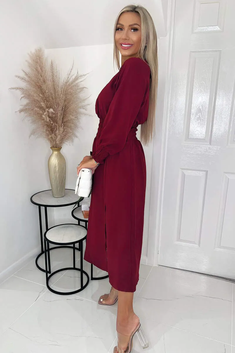 Wine Elasticated Waist Midi Dress With Split sold by AX Paris product image thumbnail 3