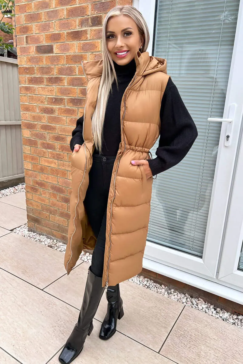 Camel Drawstring Waist Puffer Gilet sold by AX Paris