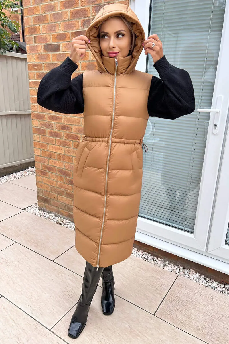 Camel Drawstring Waist Puffer Gilet sold by AX Paris product image thumbnail 3