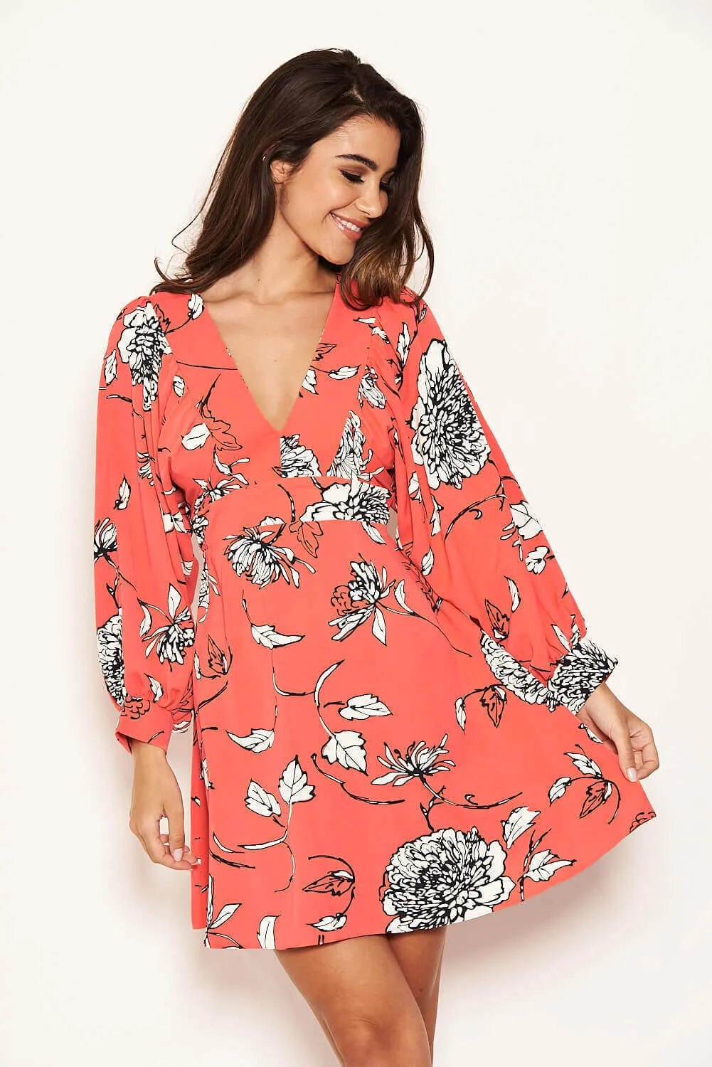 Coral Floral Wide Sleeve Dress sold by AX Paris product image thumbnail 4