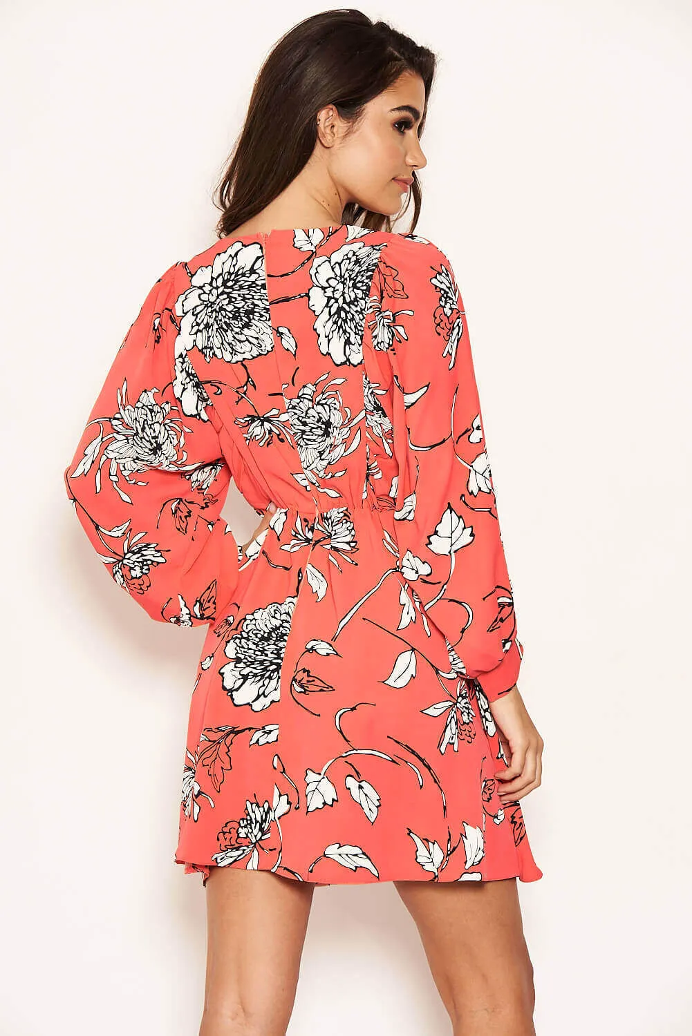 Coral Floral Wide Sleeve Dress sold by AX Paris product image thumbnail 3