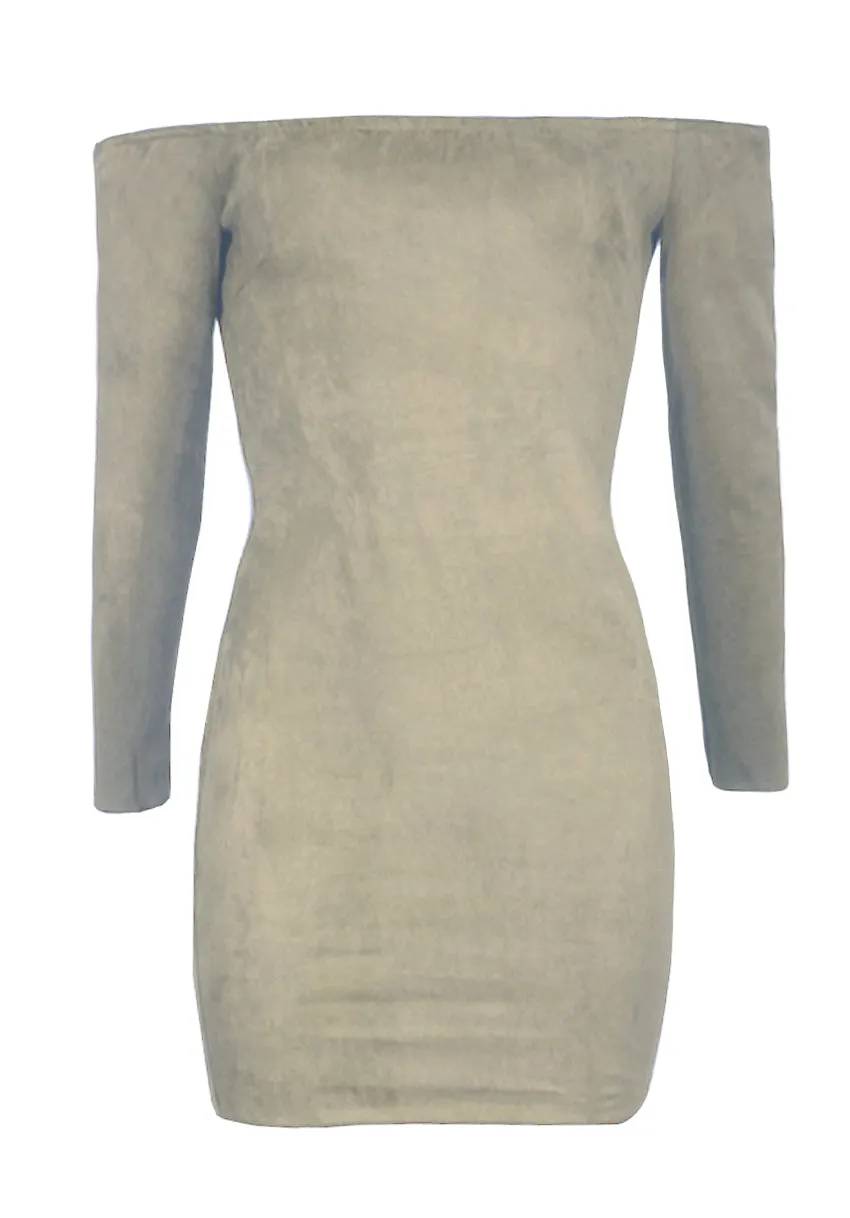 Khaki Suede Bardot Mini dress sold by AX Paris product image thumbnail 4