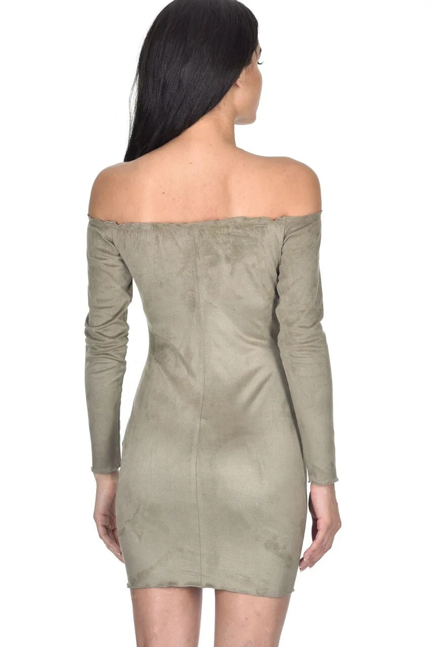 Khaki Suede Bardot Mini dress sold by AX Paris product image thumbnail 3