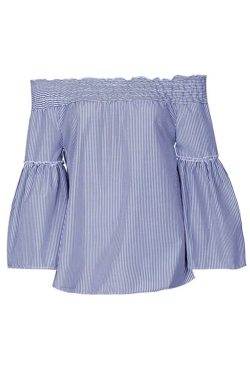 Blue Off The Shoulder Pin Striped Top sold by AX Paris product image thumbnail 4