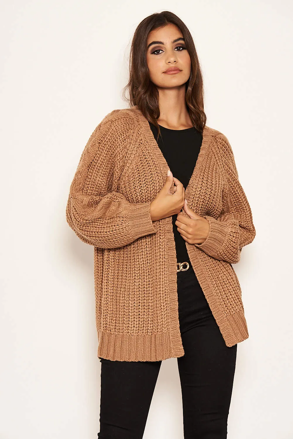 Camel Cable Knit Chunky Cardigan sold by AX Paris product image thumbnail 5