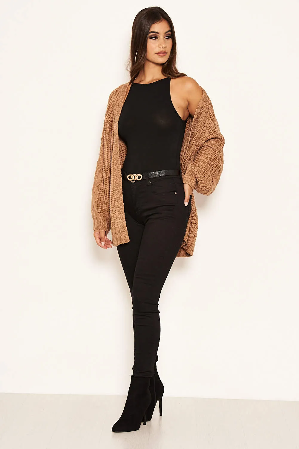 Camel Cable Knit Chunky Cardigan sold by AX Paris product image thumbnail 2