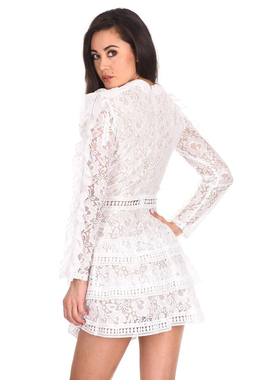 Cream Lace Tiered Mini Dress sold by AX Paris product image thumbnail 3