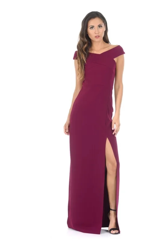 Plum Off The Shoulder Side Split Maxi Dress sold by AX Paris