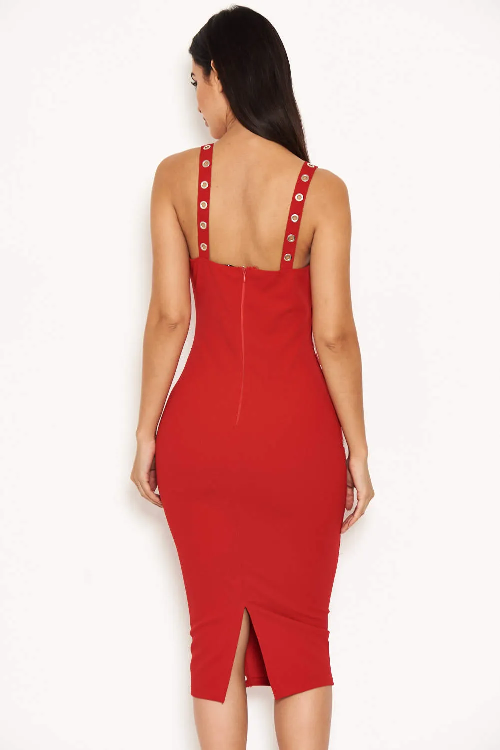 Red Eyelet Detail Bodycon Midi Dress sold by AX Paris product image thumbnail 3