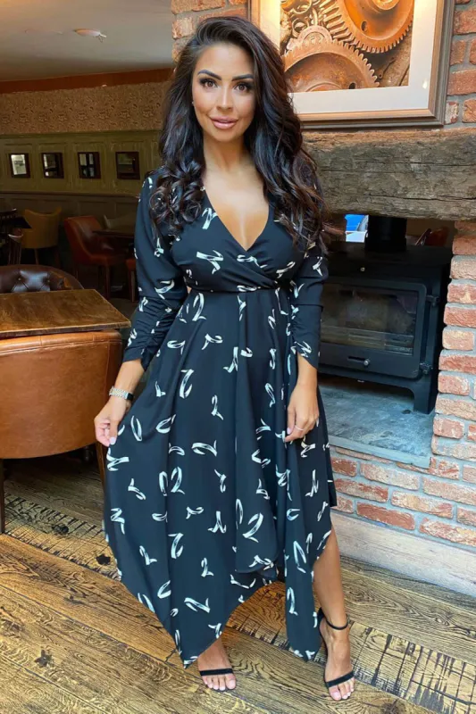 Black Printed Handkerchief Midi Dress sold by AX Paris