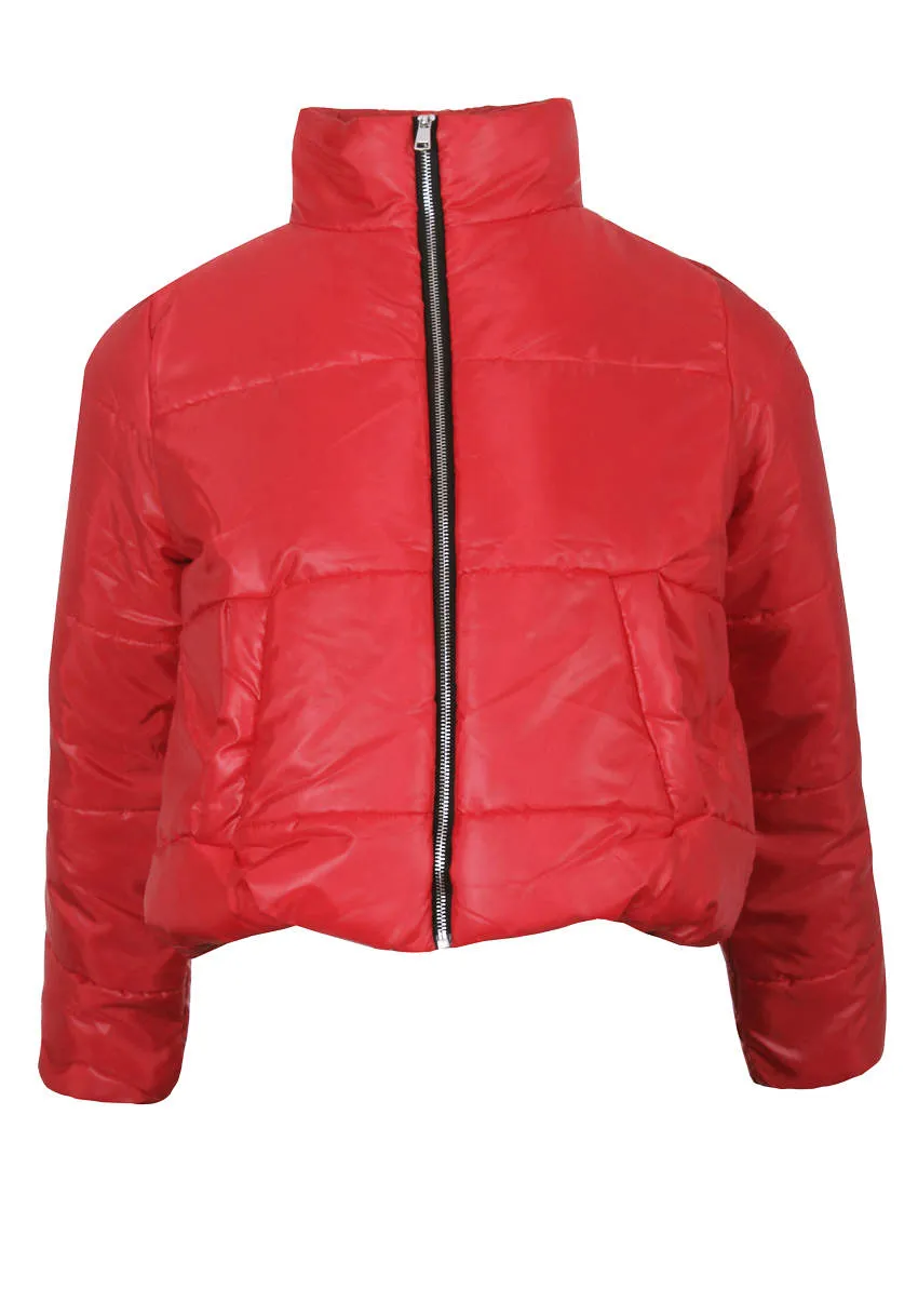 Red Wet Look Puffer Jacket sold by AX Paris product image thumbnail 4