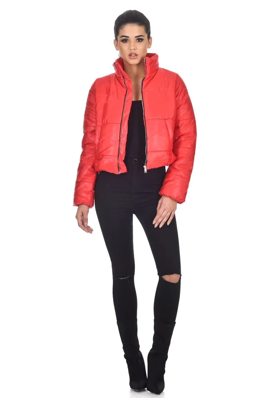 Red Wet Look Puffer Jacket sold by AX Paris product image thumbnail 2