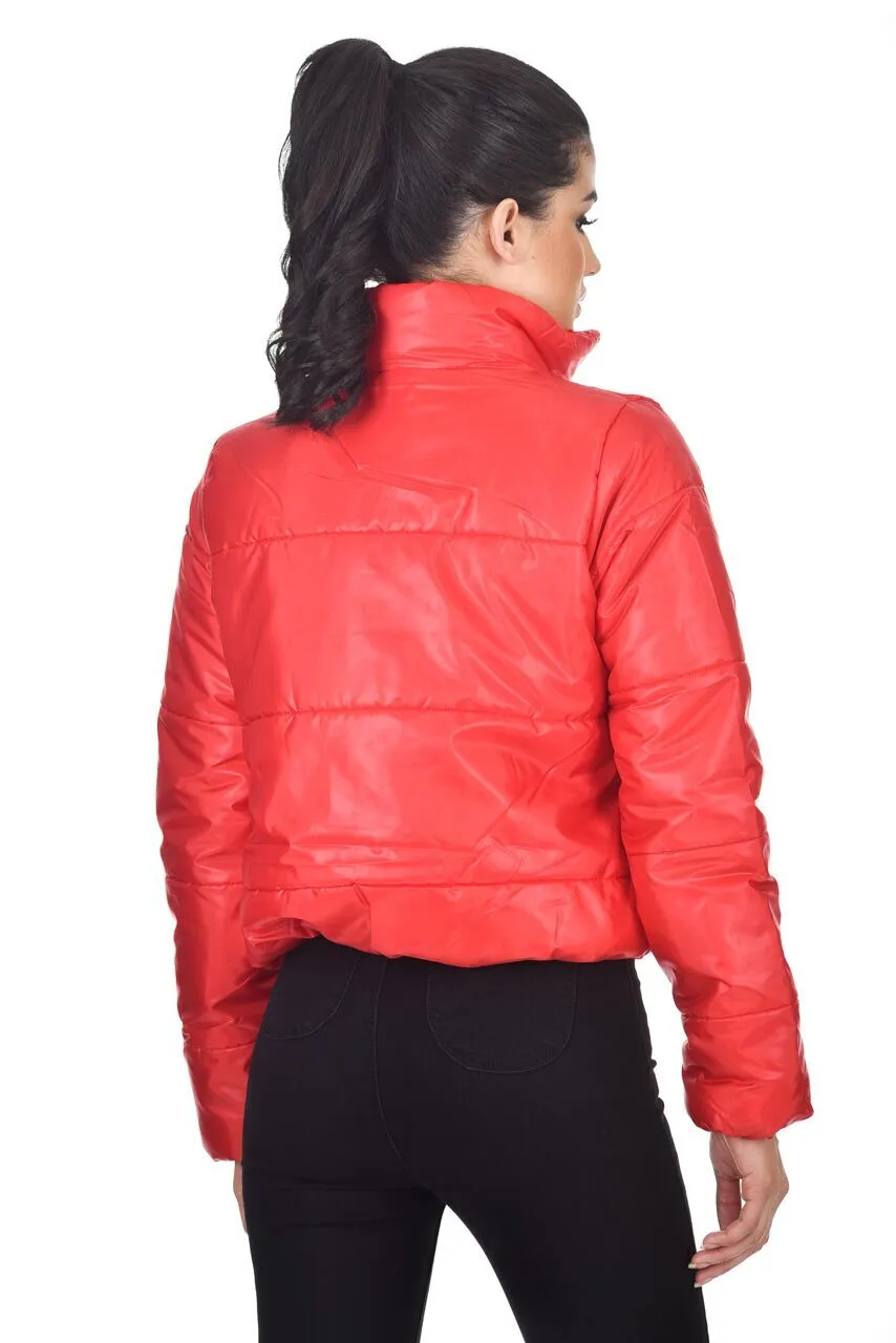 Red Wet Look Puffer Jacket sold by AX Paris product image thumbnail 3
