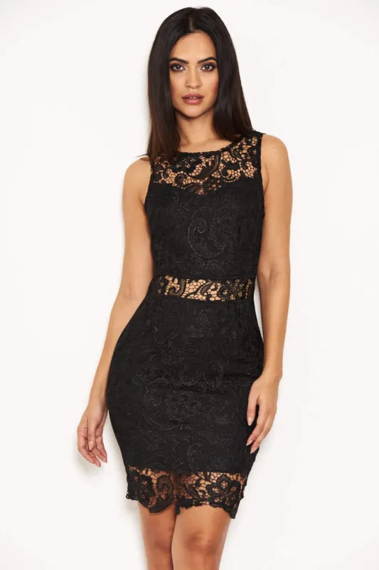 Black Crochet Embroidered Mini Dress sold by AX Paris