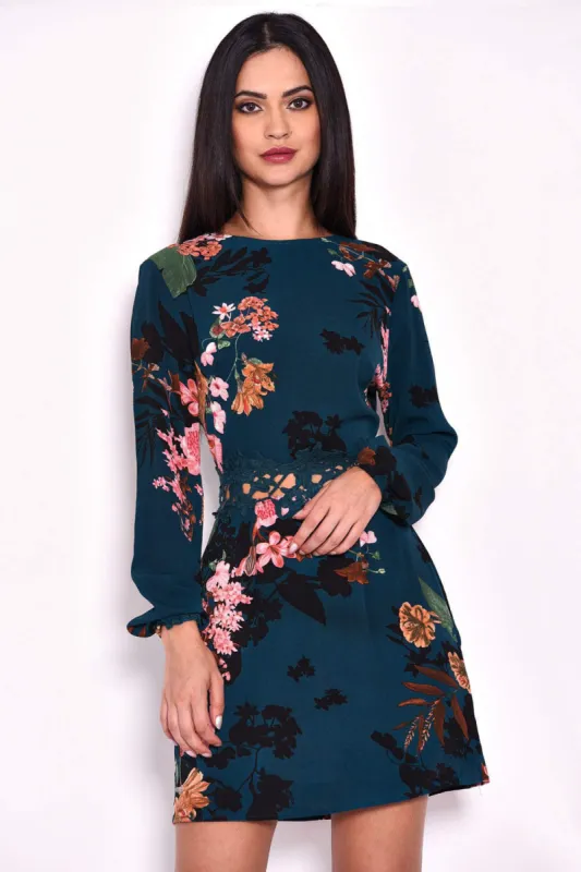 Teal Floral Crochet Waist Dress sold by AX Paris