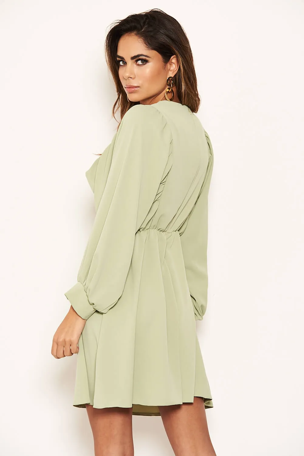 Mint Pleated V Neck Mini Dress sold by AX Paris product image thumbnail 5