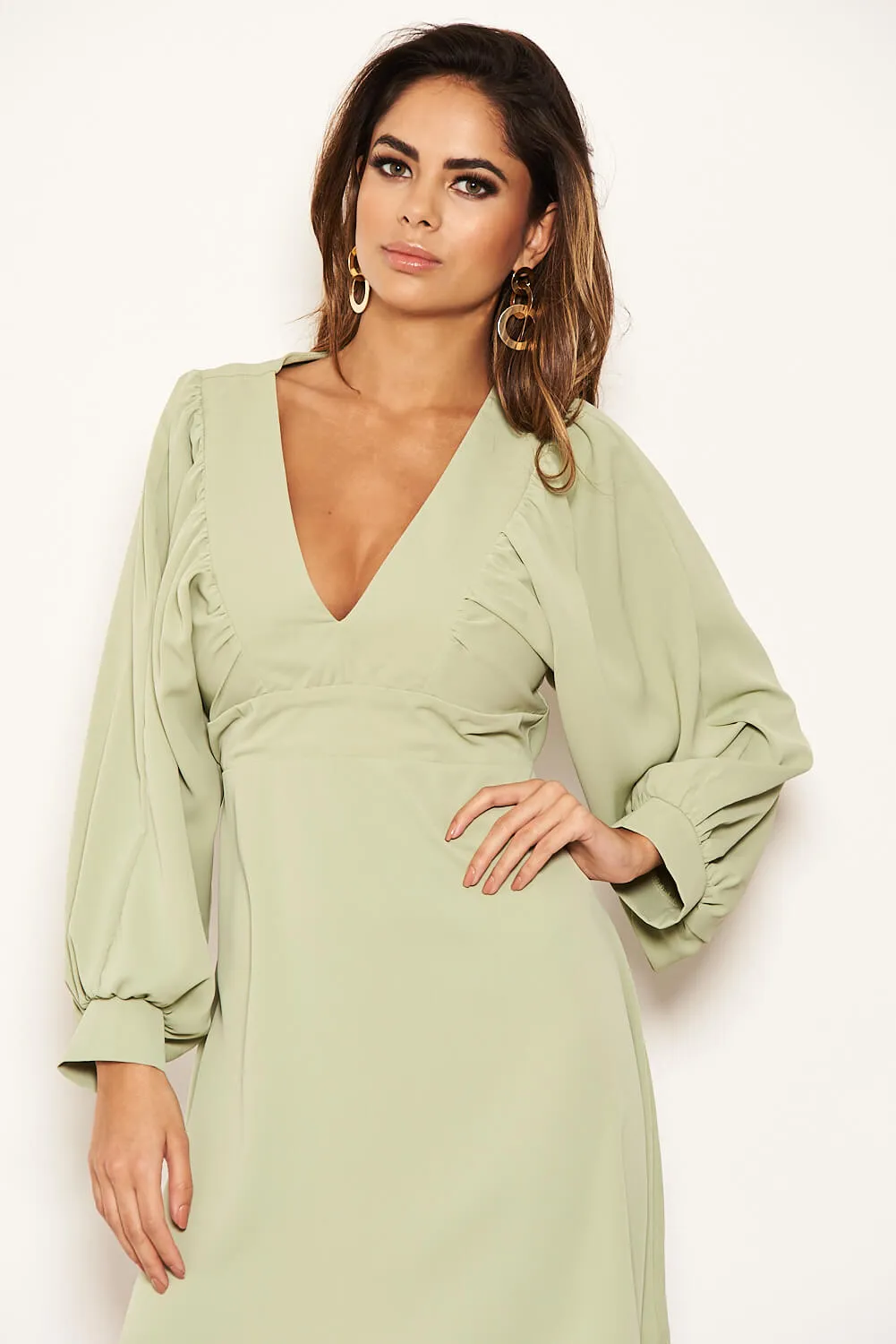 Mint Pleated V Neck Mini Dress sold by AX Paris product image thumbnail 3