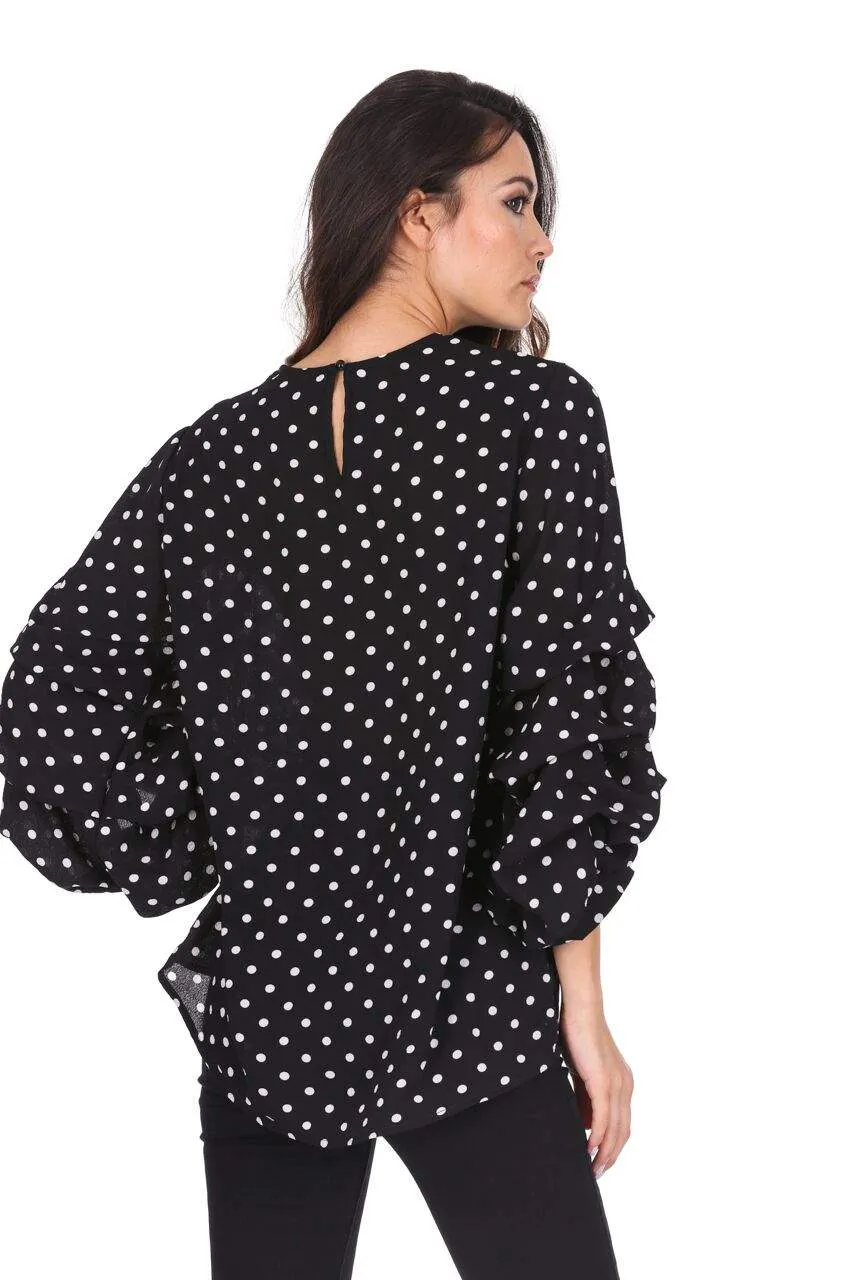 Black Polka Dot Ruffle Sleeve Top sold by AX Paris product image thumbnail 3