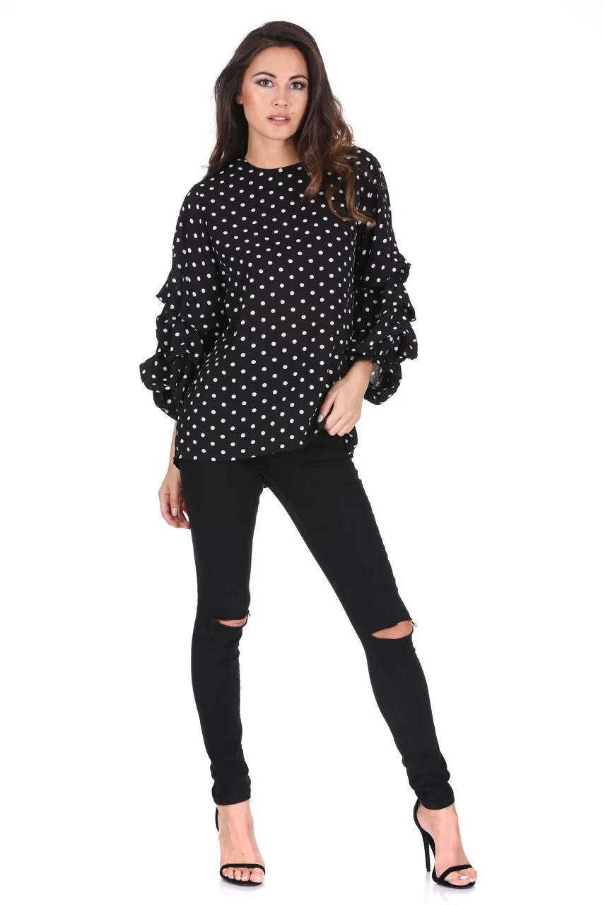 Black Polka Dot Ruffle Sleeve Top sold by AX Paris product image thumbnail 2