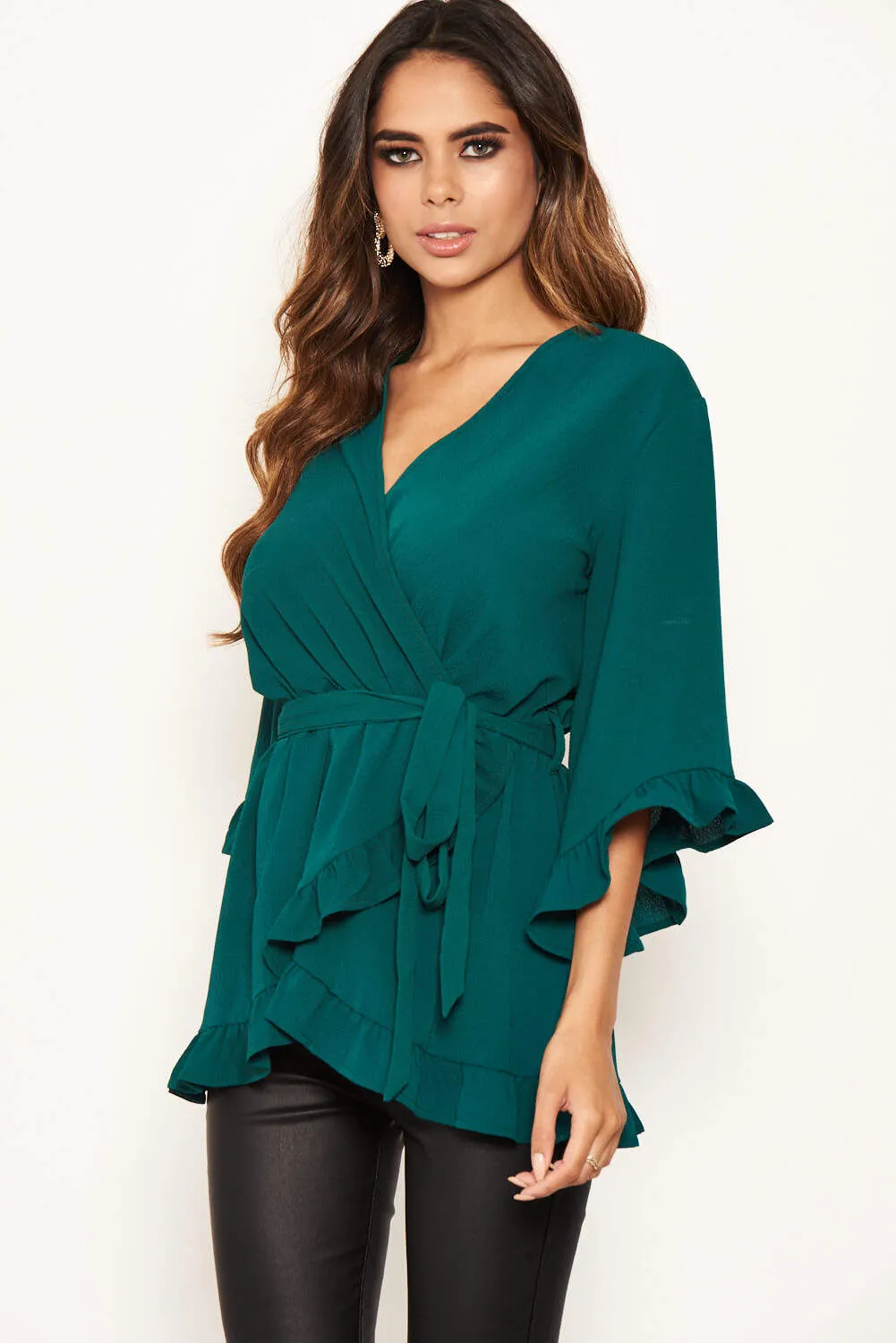 Teal Frill Wrap Top sold by AX Paris product image thumbnail 4