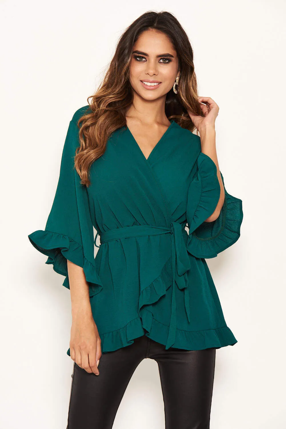 Teal Frill Wrap Top sold by AX Paris