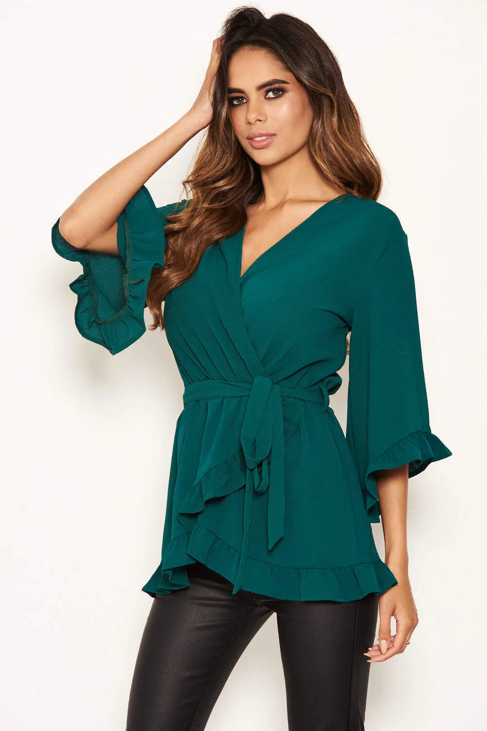 Teal Frill Wrap Top sold by AX Paris product image thumbnail 5