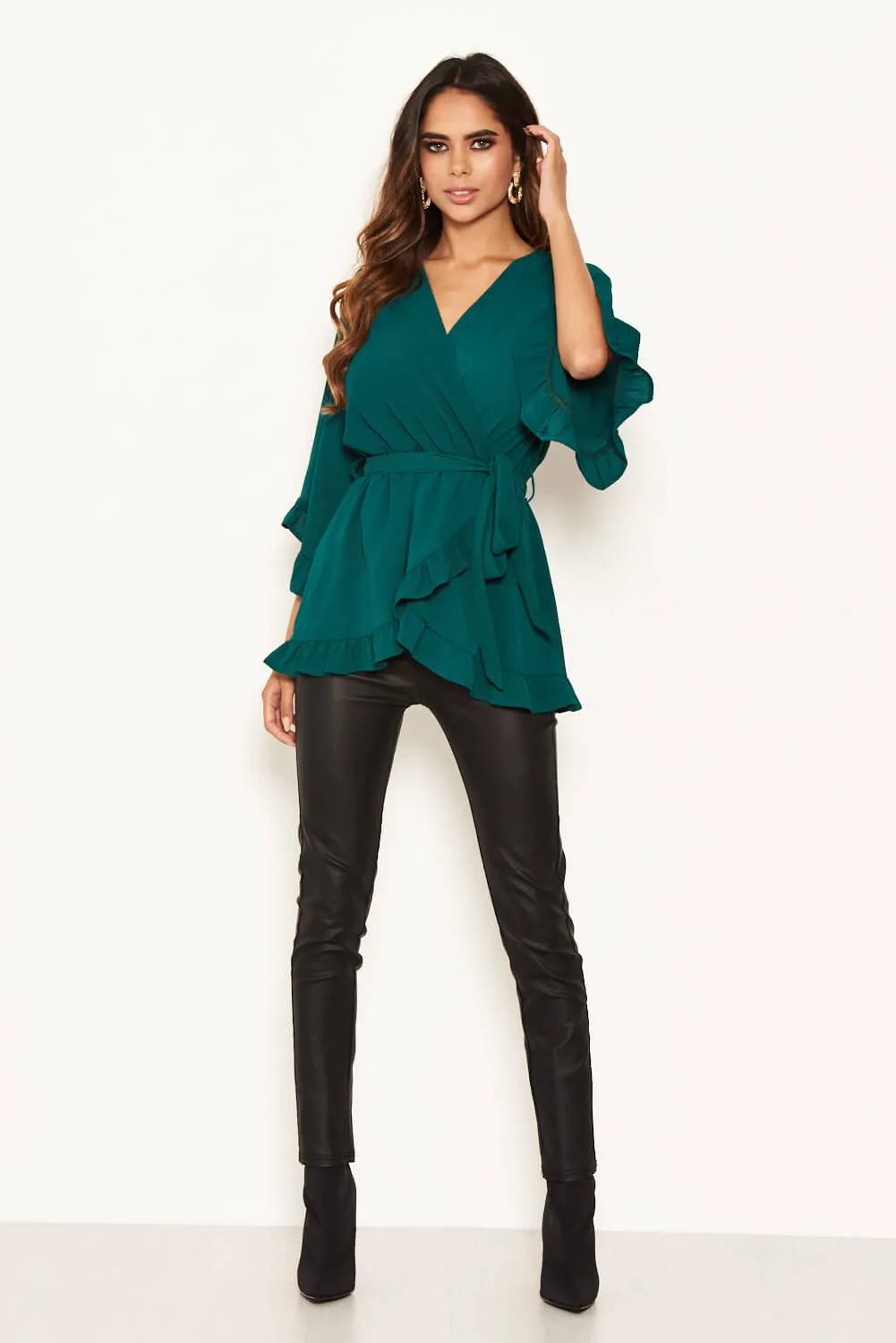 Teal Frill Wrap Top sold by AX Paris product image thumbnail 2