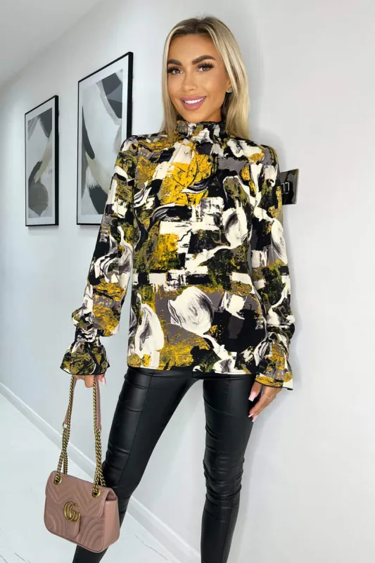 Multi Printed Long Sleeve Shirred Detail Top sold by AX Paris