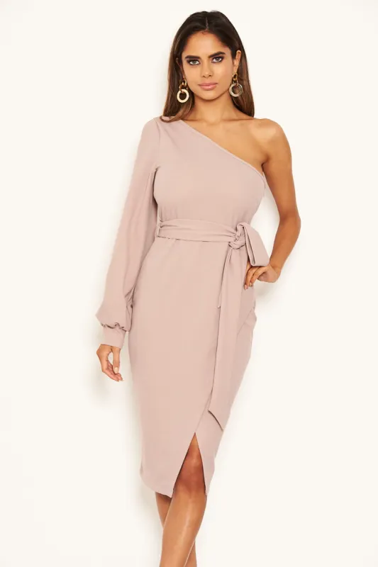 Mushroom Split Sleeve One Shoulder Bodycon Midi Dress sold by AX Paris