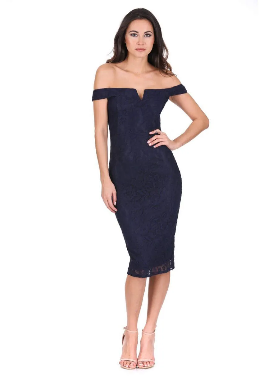Navy Lace Bardot Midi Dress sold by AX Paris product image thumbnail 2