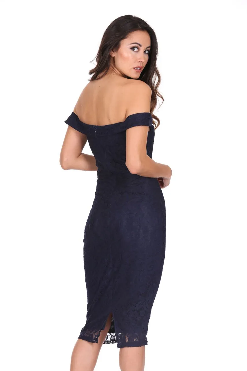 Navy Lace Bardot Midi Dress sold by AX Paris product image thumbnail 3