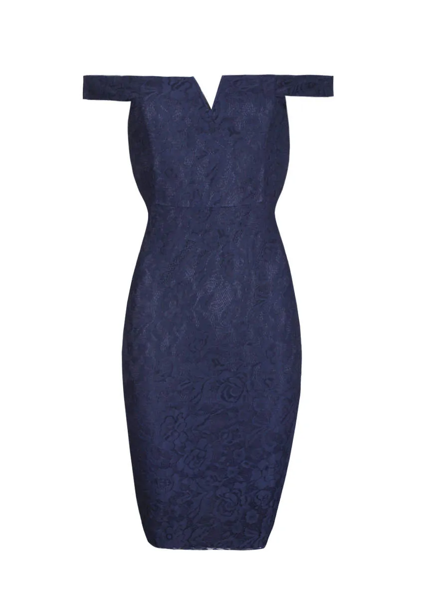 Navy Lace Bardot Midi Dress sold by AX Paris product image thumbnail 4
