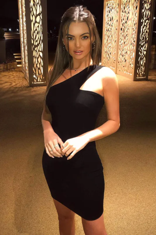 Black One Shoulder Cut Out Bodycon Dress sold by AX Paris