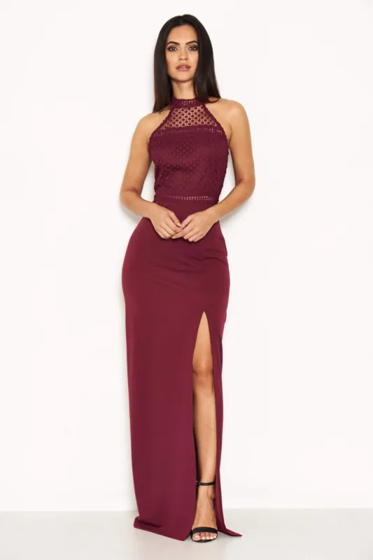 Plum Crochet Top High Neck Maxi Dress sold by AX Paris