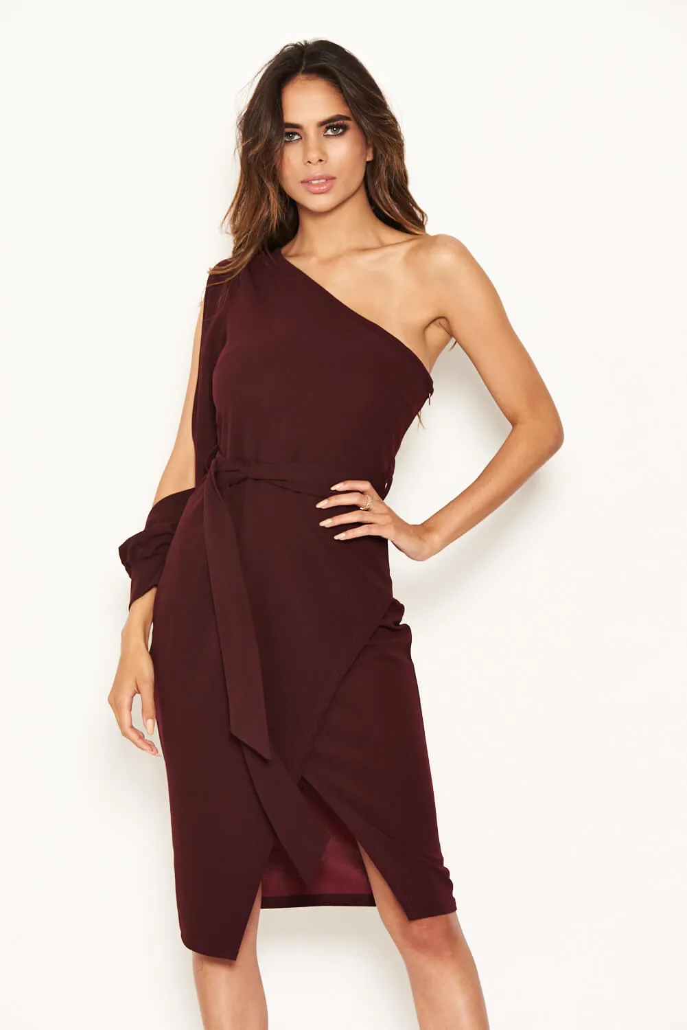 Plum Split Sleeve One Shoulder Bodycon Midi Dress sold by AX Paris product image thumbnail 3