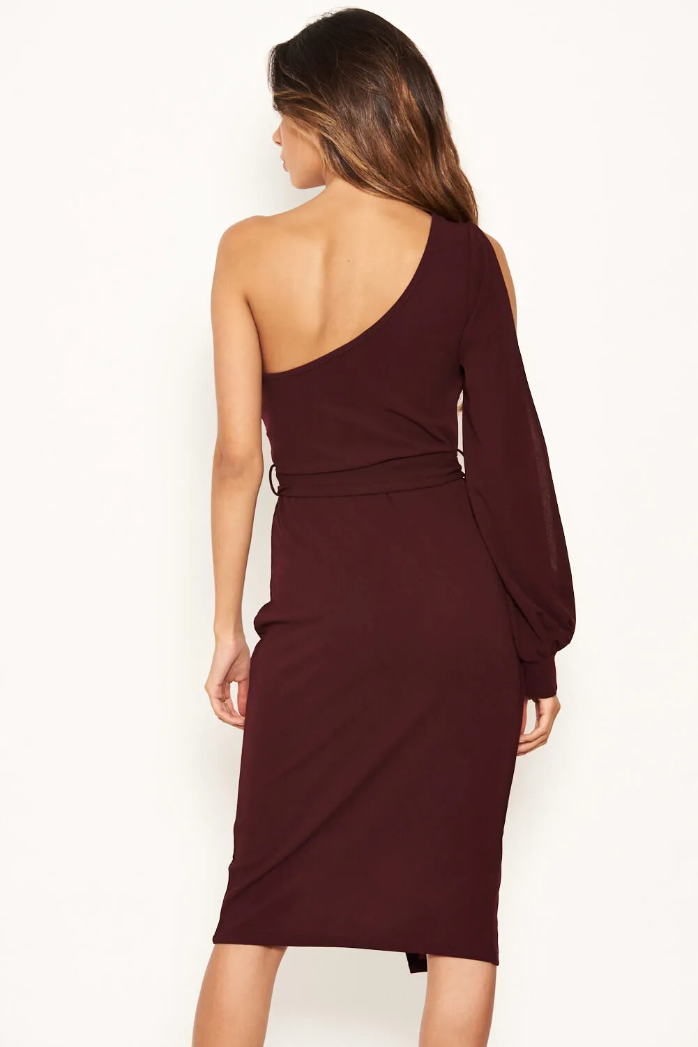 Plum Split Sleeve One Shoulder Bodycon Midi Dress sold by AX Paris product image thumbnail 5