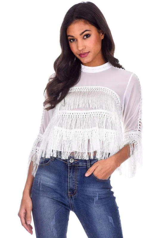 White Tassel Top sold by AX Paris