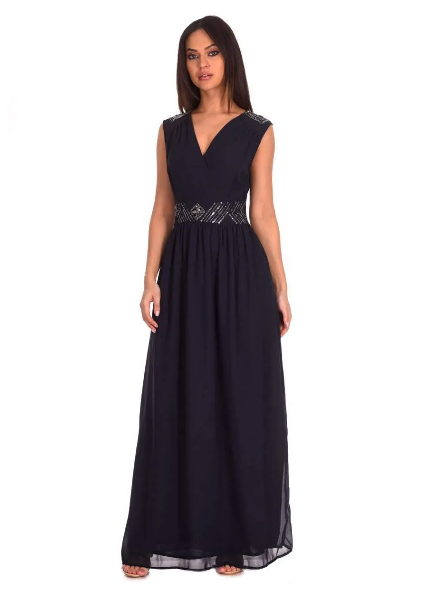 Navy Embellished Maxi Dress sold by AX Paris