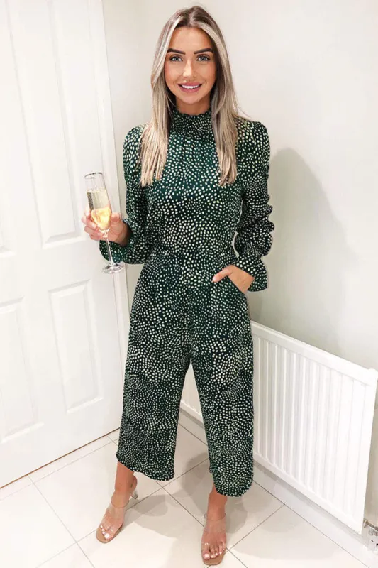 Green Printed Elasticated Neck Culotte Jumpsuit sold by AX Paris