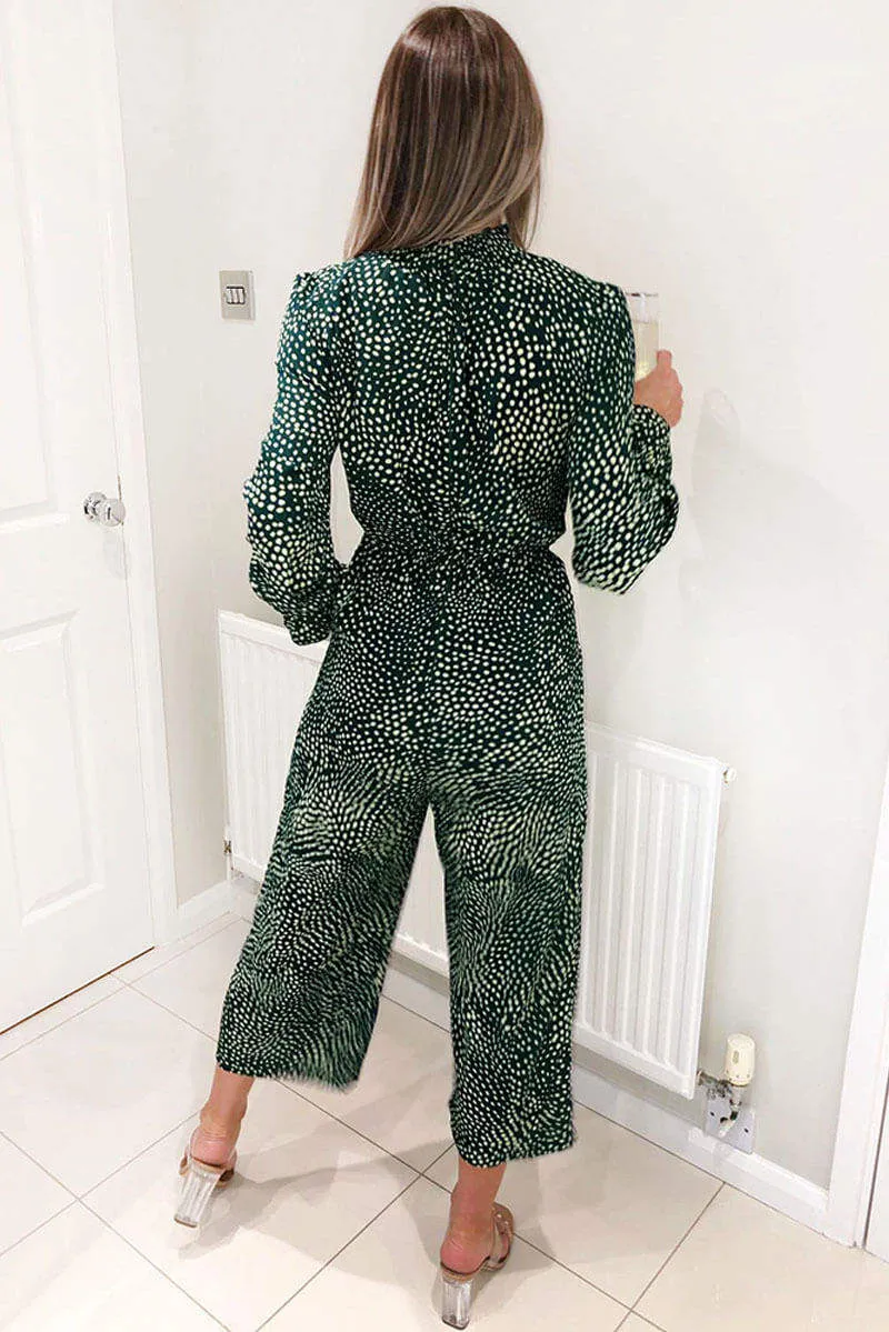 Green Printed Elasticated Neck Culotte Jumpsuit sold by AX Paris product image thumbnail 4