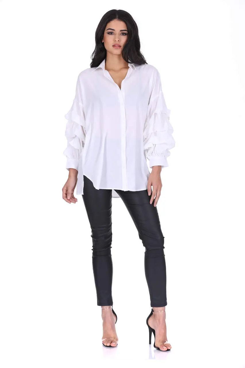 White Ruffle Sleeve Shirt sold by AX Paris product image thumbnail 2