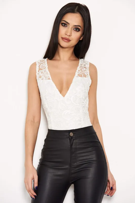 Cream Crochet Bodysuit sold by AX Paris