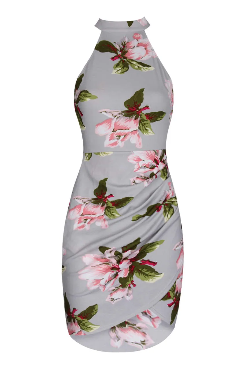 Grey Floral Choker Neck Mini Dress sold by AX Paris product image thumbnail 4