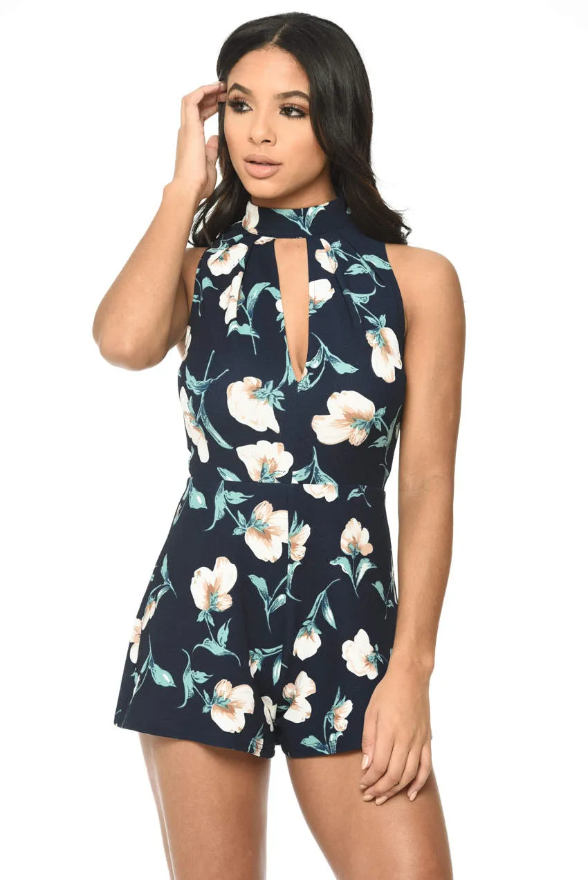 Navy Floral Playsuit sold by AX Paris