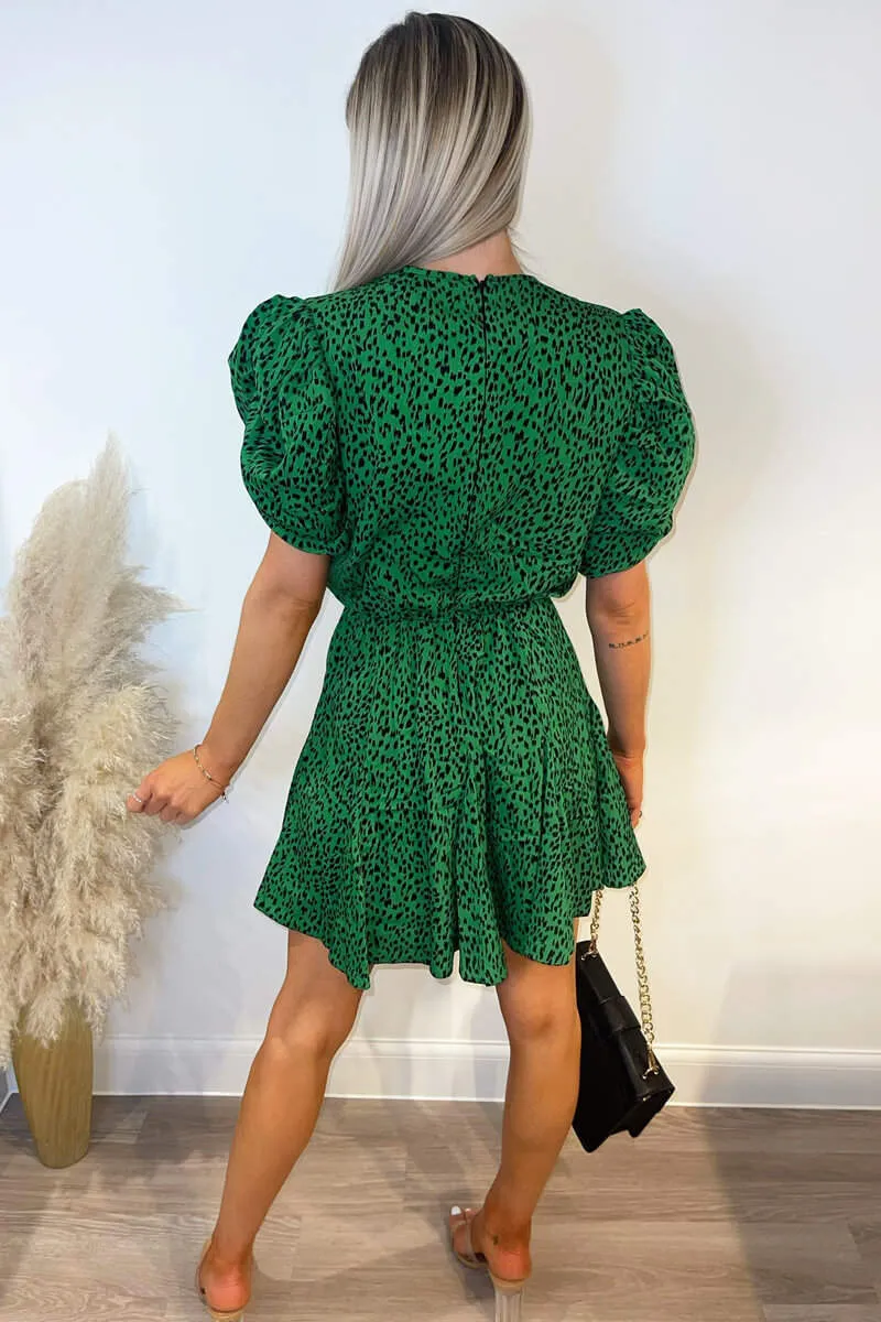Green Printed Puff Sleeve Pleated Mini Dress sold by AX Paris product image thumbnail 4