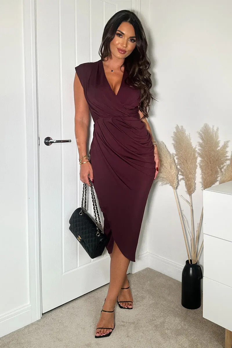Plum Wrap Draped Midi Dress sold by AX Paris