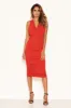 Red Cowl Neck Ruched Side Bodycon Midi Dress sold by AX Paris