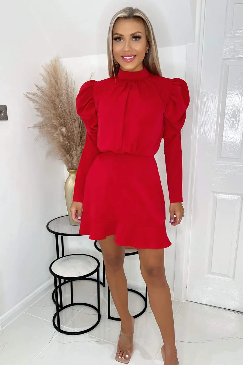 Red Puff Sleeve Skater Dress sold by AX Paris product image thumbnail 3