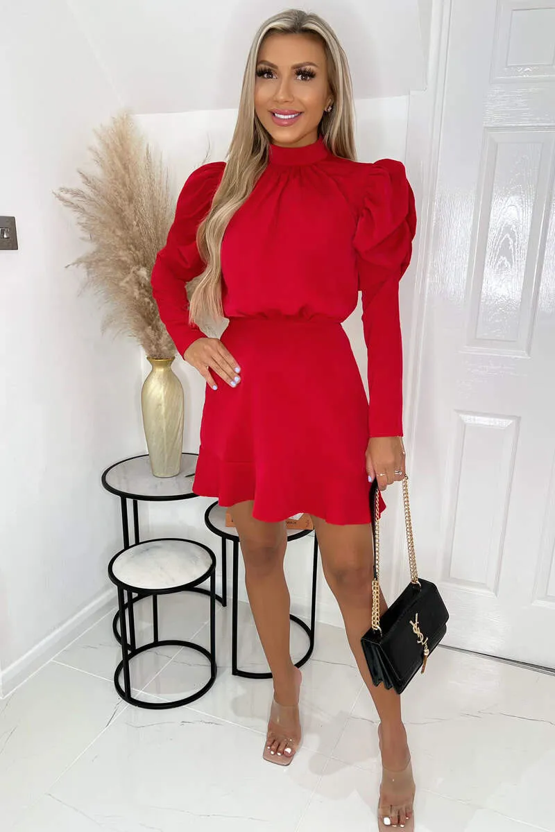 Red Puff Sleeve Skater Dress sold by AX Paris