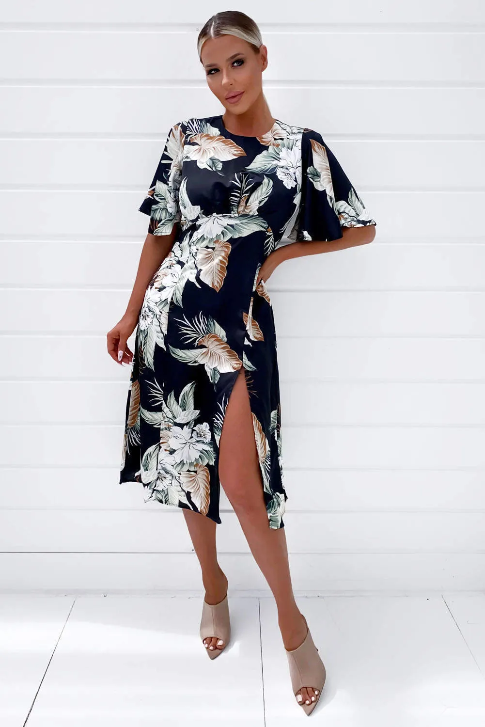 Black Printed Midi Dress sold by AX Paris